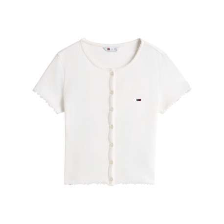 Top en coton blanc uni avec une coupe droite et un col rond