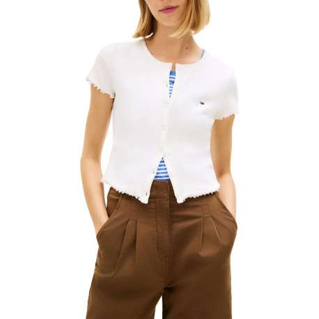 Top en coton blanc uni avec une coupe droite et un col rond - Image 2