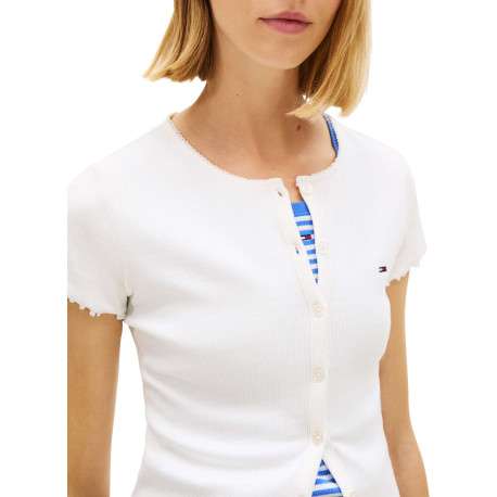 Top en coton blanc uni avec une coupe droite et un col rond - Image 5