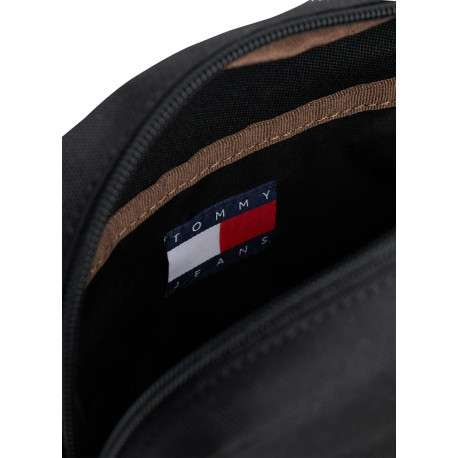 Sacoche noire unie avec bandoulière ajustable et logo cousu - Image 3