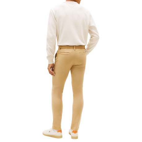 Pantalon Chino en coton beige uni avec une coupe slim à zip et à bouton - Image 3