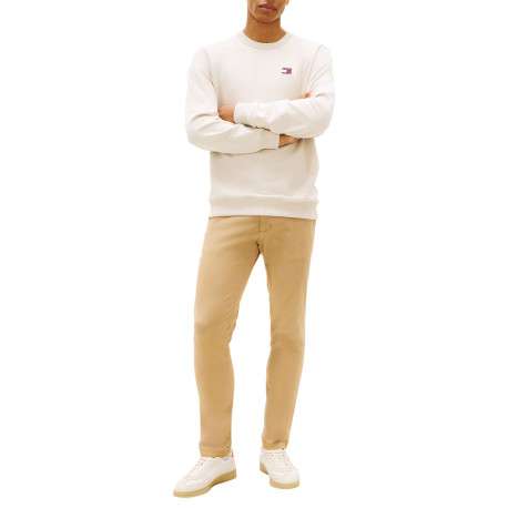 Pantalon Chino en coton beige uni avec une coupe slim à zip et à bouton - Image 4