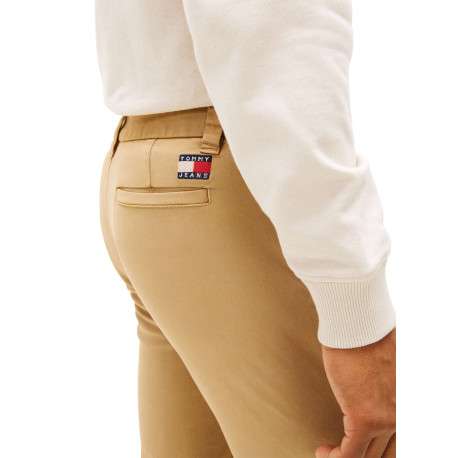 Pantalon Chino en coton beige uni avec une coupe slim à zip et à bouton - Image 5