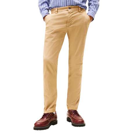 Pantalon Chino en coton beige uni avec une coupe slim à zip et à bouton - Image 6