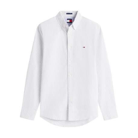 Chemise en coton blanche à rayures avec une coupe droite et col à revers