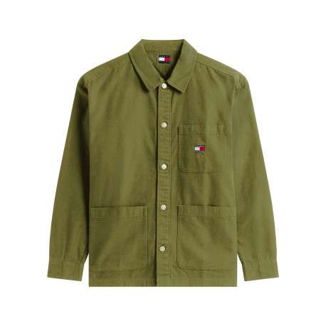 Chemise en coton kaki unie avec une coupe droite et un col à revers