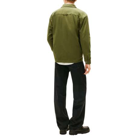 Chemise en coton kaki unie avec une coupe droite et un col à revers - Image 3