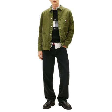 Chemise en coton kaki unie avec une coupe droite et un col à revers - Image 4