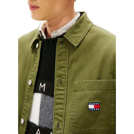 Chemise en coton kaki unie avec une coupe droite et un col à revers - Image 5
