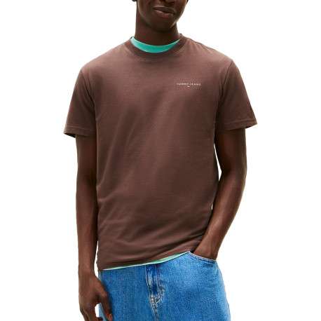 T-shirt en coton marron uni avec une coupe droite et un col rond - Image 2