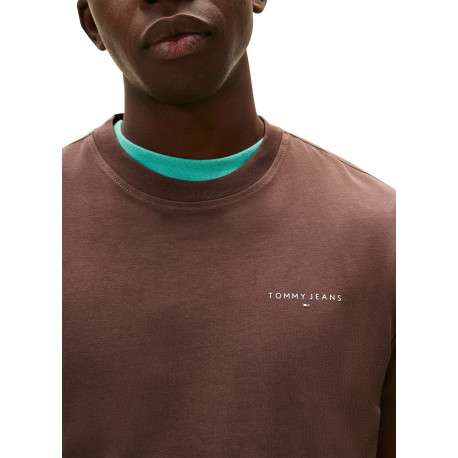 T-shirt en coton marron uni avec une coupe droite et un col rond - Image 5