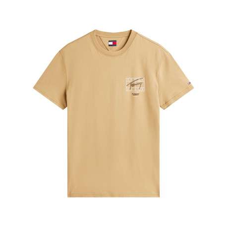 T-shirt en coton beige imprimé avec une coupe droite et un col rond