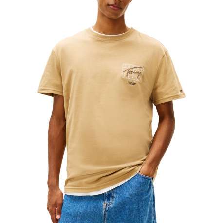 T-shirt en coton beige imprimé avec une coupe droite et un col rond - Image 2