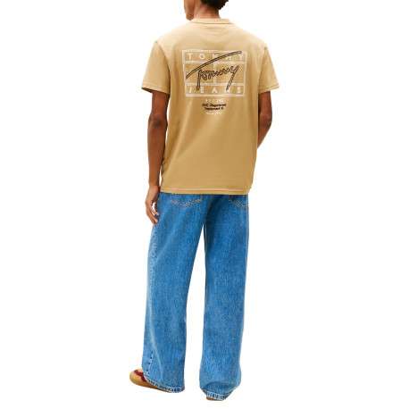 T-shirt en coton beige imprimé avec une coupe droite et un col rond - Image 3