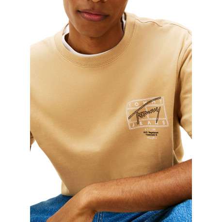 T-shirt en coton beige imprimé avec une coupe droite et un col rond - Image 5