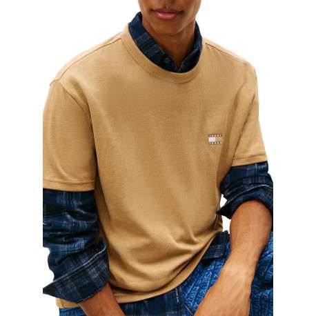 T-shirt beige uni avec une coupe droite et des manches courtes - Image 5