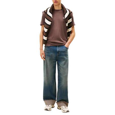 T-shirt marron uni avec une coupe droite et des manches courtes - Image 4