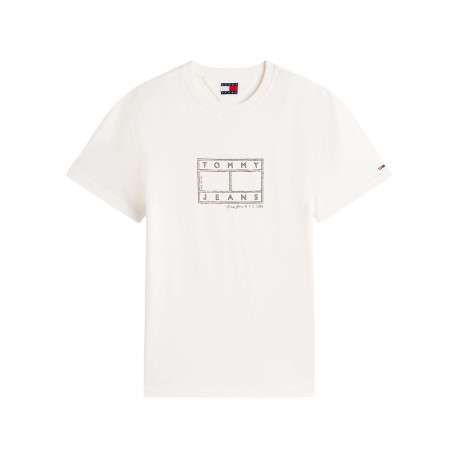 T-shirt en coton écru à imprimé avec une coupe droite et un col rond