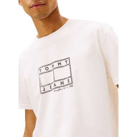 T-shirt en coton écru à imprimé avec une coupe droite et un col rond - Image 5