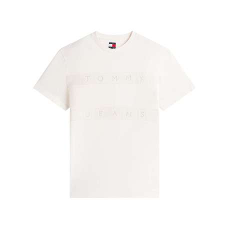 T-shirt en coton écru uni avec une coupe droite et un col rond