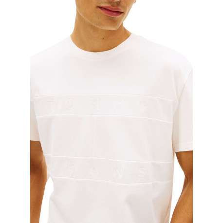 T-shirt en coton écru uni avec une coupe droite et un col rond - Image 5