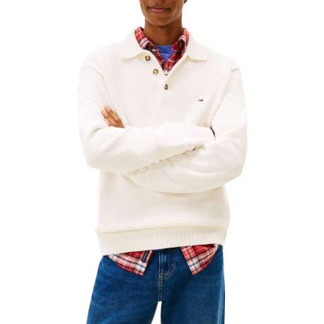 Pull en coton biologique écru uni avec une coupe droite et un col à revers - Image 4