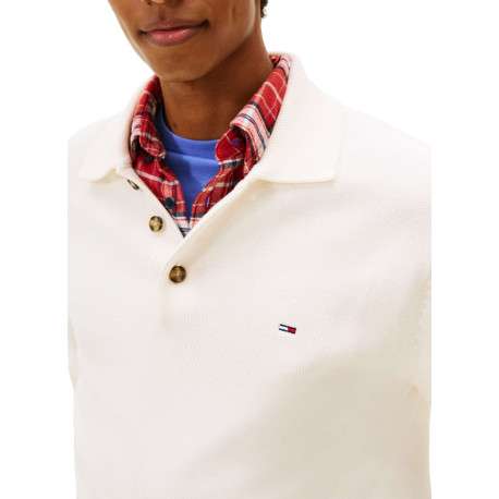 Pull en coton biologique écru uni avec une coupe droite et un col à revers - Image 5