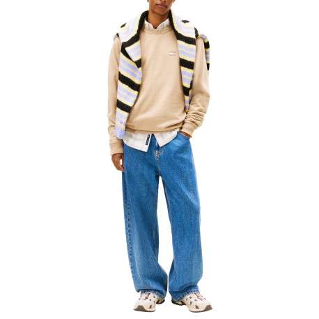 Sweat beige uni avec une coupe droite et des manches longues - Image 4