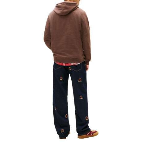 Sweat marron uni avec une coupe droite et un col à capuche - Image 3
