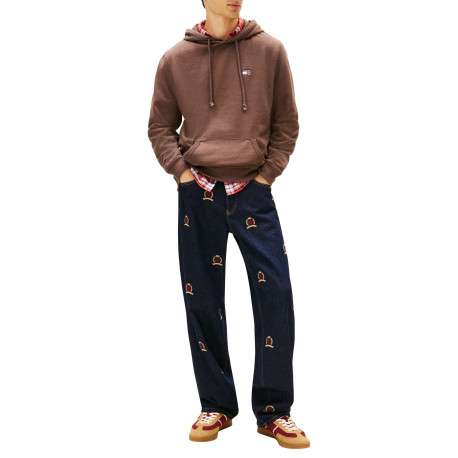 Sweat marron uni avec une coupe droite et un col à capuche - Image 4