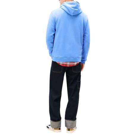 Sweat bleu uni avec une coupe droite et un col à capuche avec cordon de serrage - Image 3