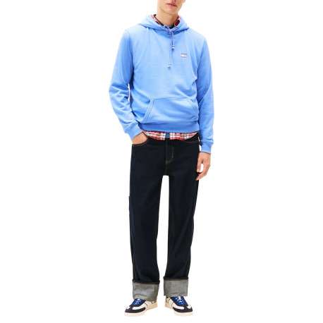 Sweat bleu uni avec une coupe droite et un col à capuche avec cordon de serrage - Image 4