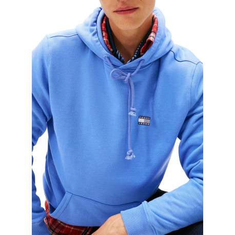 Sweat bleu uni avec une coupe droite et un col à capuche avec cordon de serrage - Image 5