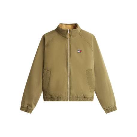 Blouson en coton biologique kaki uni avec une coupe droite et un col montant