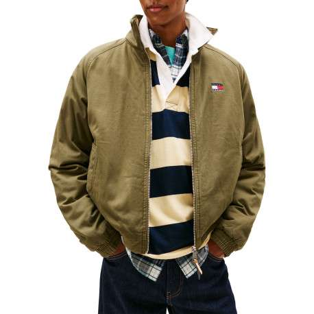 Blouson en coton biologique kaki uni avec une coupe droite et un col montant - Image 2