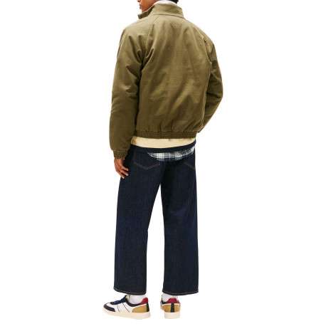 Blouson en coton biologique kaki uni avec une coupe droite et un col montant - Image 3