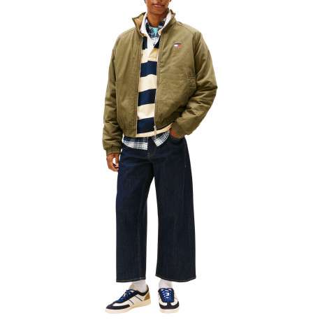 Blouson en coton biologique kaki uni avec une coupe droite et un col montant - Image 4