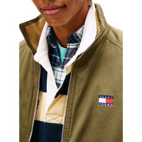 Blouson en coton biologique kaki uni avec une coupe droite et un col montant - Image 5