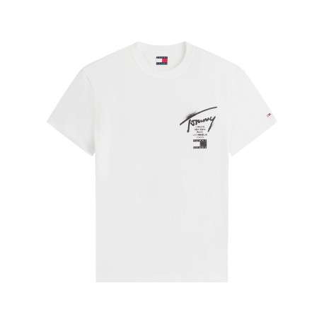 T-shirt en coton écru à imprimé avec une coupe droite et un col rond