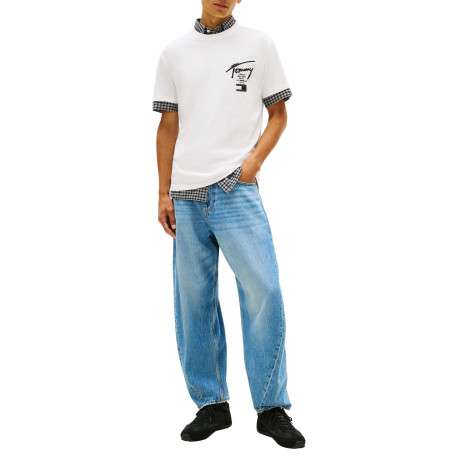 T-shirt en coton écru à imprimé avec une coupe droite et un col rond - Image 4