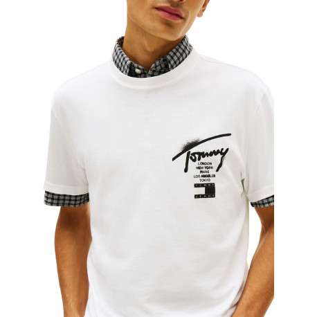 T-shirt en coton écru à imprimé avec une coupe droite et un col rond - Image 5