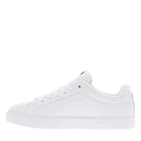 Tennis en cuir blanc à talon plat avec des lacets et un logo brodé