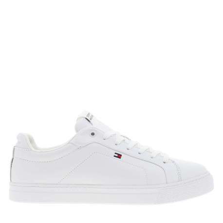 Tennis en cuir blanc à talon plat avec des lacets et un logo brodé - Image 2