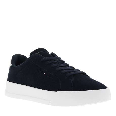 Tennis en cuir bleu marine à talon plateau avec des lacets noirs - Image 3