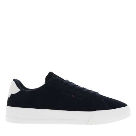 Tennis en cuir bleu marine à talon plateau avec des lacets noirs - Image 2