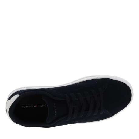 Tennis en cuir bleu marine à talon plateau avec des lacets noirs - Image 4