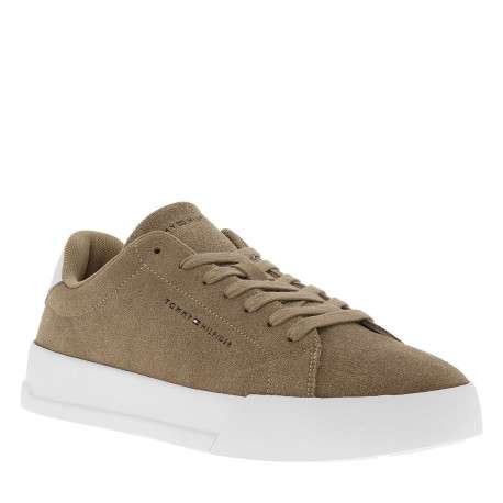 Tennis sable en cuir et doux au toucher avec un talon plateau et des lacets - Image 3