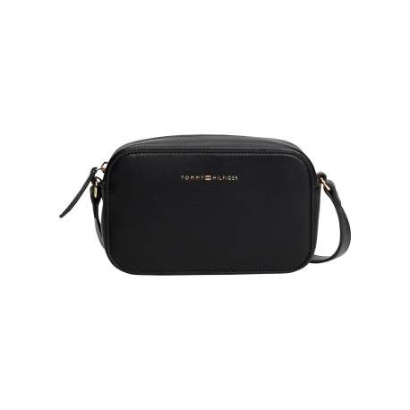 Sac à bandoulière noir pourvu du nom de la marque doré embossé