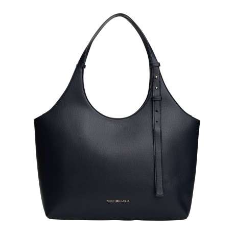 Sac porté épaule marine pourvu du nom de la marque doré embossé