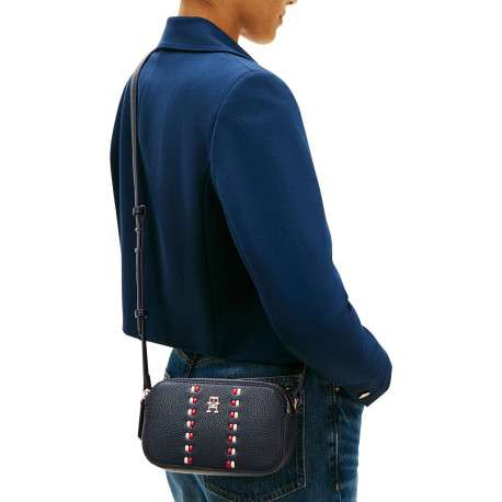 Sac à bandoulière marine aspect grainé pourvu de fermetures zippées - Image 5